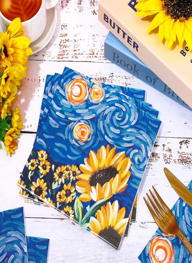 Whaline Sunflower Paper Napkins Summer Starry Night Disposable Napkins Decorative Luncheon Dinner Table Napkins for Wedding Birthday Baby Shower Party Supplies, 50Pcs - Image 3